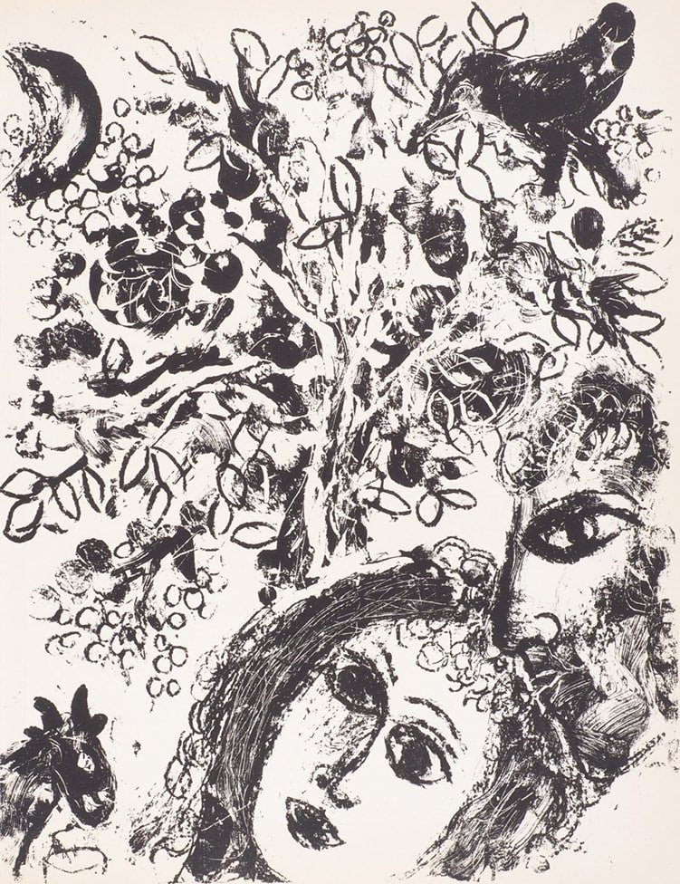 Marc Chagall - Le Couple Devant L’Arbre (Original lithograph, 1960)