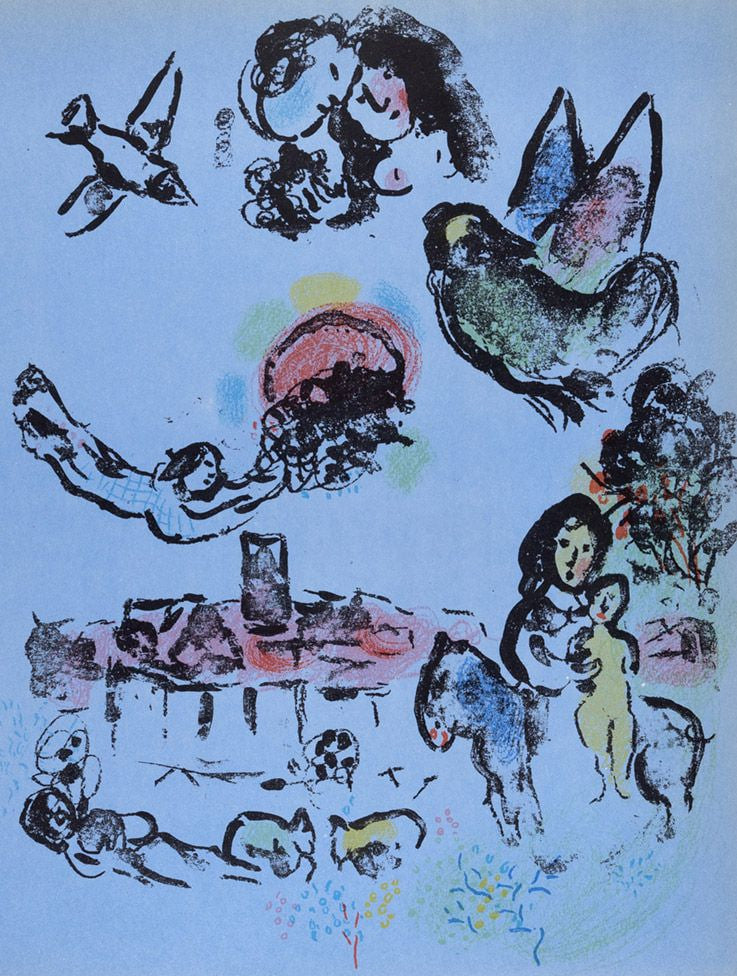 Marc Chagall - Nocturne in Vence (Original lithograph, 1963)
