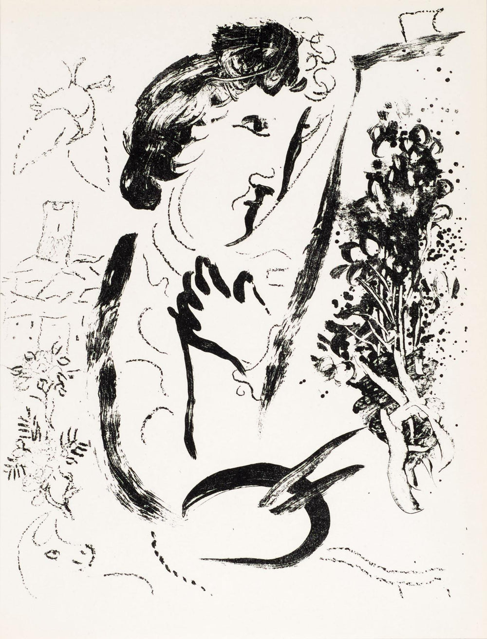 Marc Chagall - Devant le tableau (Original lithograph, 1963)