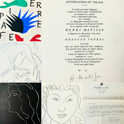 Henri Matisse - Signed Book ed. 10/49 with original Lithograph + Woodcut Pierre à feu / Les miroirs profonds (1947)