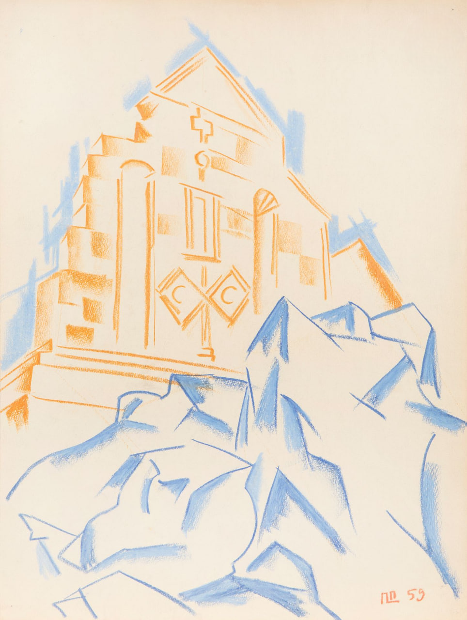 Dmitri Plavinsky - Church on a Rock (Original pastel, 1959)