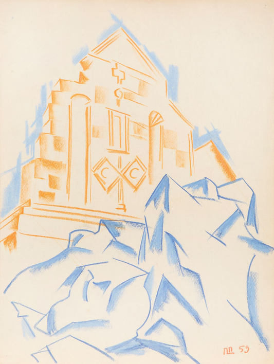 Dmitri Plavinsky - Church on a Rock (Original pastel, 1959)