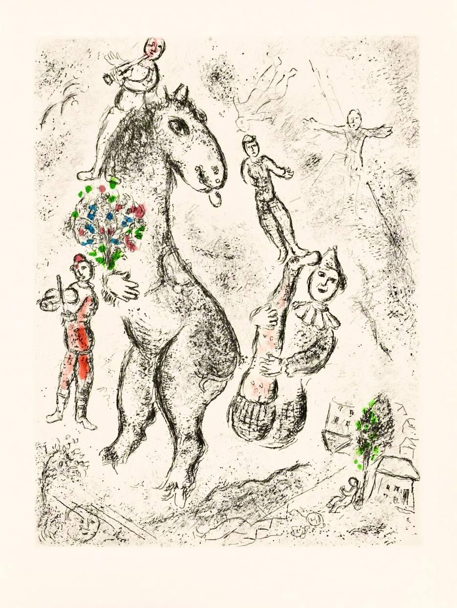 Marc Chagall - Horse, violinist and clown from Celui qui dit les choses sans rien dire portfolio (Limited edition, Original etching, 1976) - Hedonism Gallery
