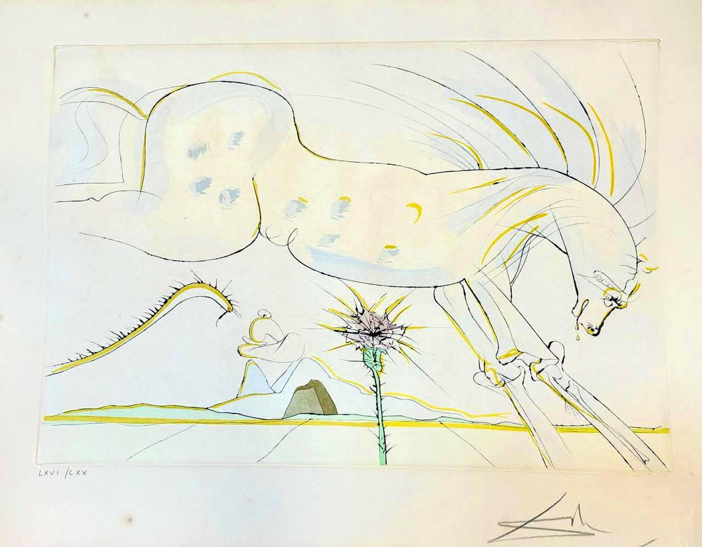 Salvador Dalí - Le Cheval et le Loup: Le Bestiaire de La Fontaine (Limited edition, hand-signed by Dalí, Drypoint etching, 1974) - Hedonism Gallery