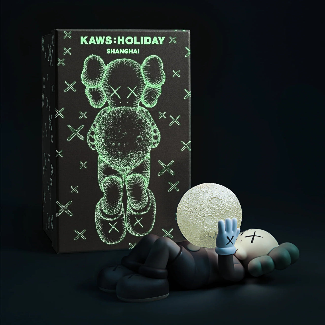 KAWS - HOLIDAY SHANGHAI - Vinyl COMPANION Figure (Brown) with a fluorescent  moon (2024)