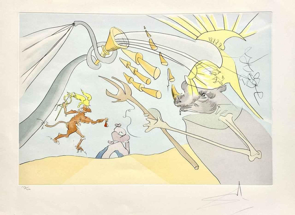 Salvador Dalí - L'Éléphant et le Singe de Jupiter: Le Bestiaire de La Fontaine (Limited edition, hand-signed, Drypoint etching, 1974) - Hedonism Gallery