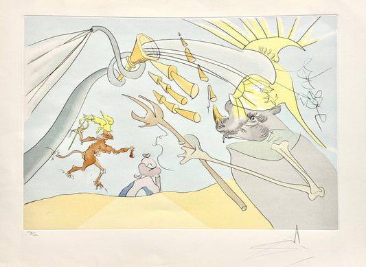 Salvador Dalí  - L'Éléphant et le Singe de Jupiter (Le Bestiaire de La Fontaine) (1974)