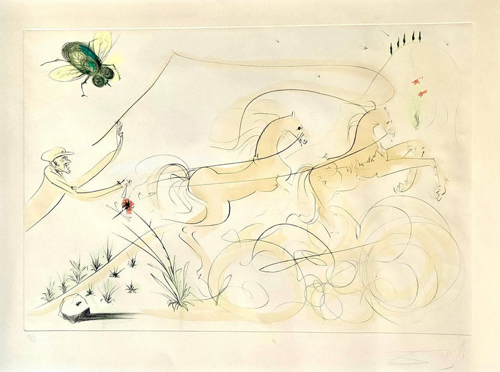 Salvador Dalí - Le Coche et la Mouche: Le Bestiaire de La Fontaine (Limited edition, hand-signed, Drypoint etching, 1974) - Hedonism Gallery