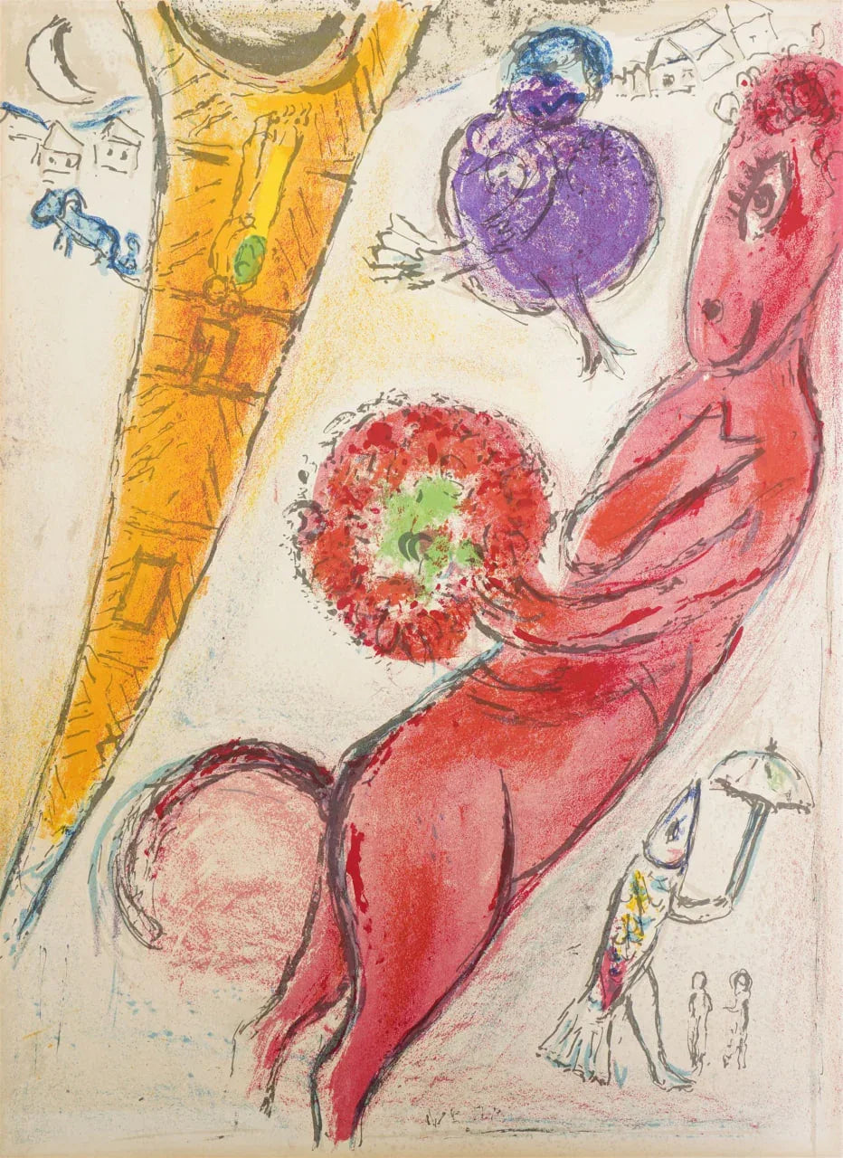 Marc Chagall - La Tour Eiffel a l'Ane (Original lithograph, 1954) - Hedonism Gallery