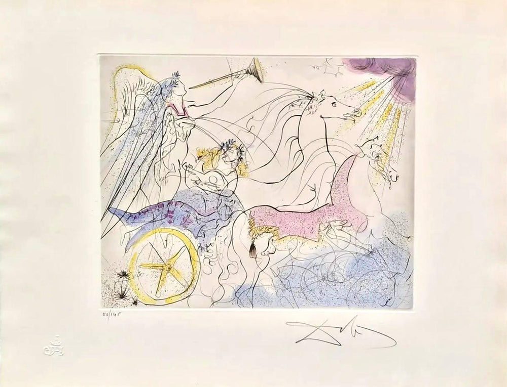 Salvador Dalí - Euterpe: Le char de Bacchus (Limited edition, hand-signed by Dalí, Drypoint etching, 1971) - Hedonism Gallery