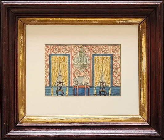 Alexandre Benois - Interior with Golden Curtains (Watercolor on Paper), 1948