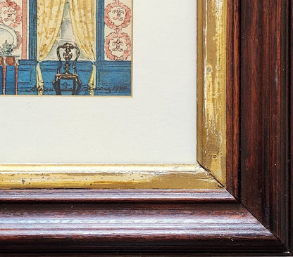 Alexandre Benois - Interior with Golden Curtains (Watercolor on Paper), 1948