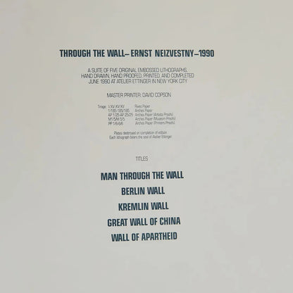 Ernst Neizvestny – Through the Wall (Complete Suite of 5 Lithographs), 1990