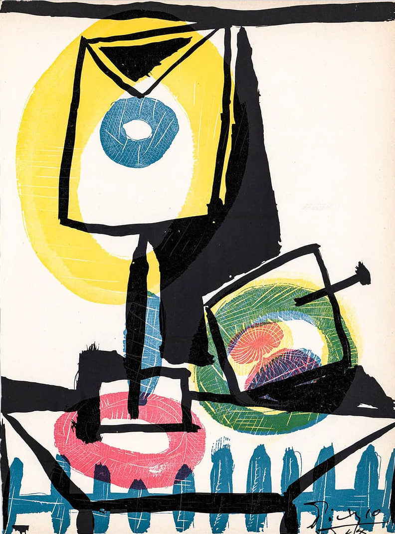 Pablo Picasso - Nature morte au verre et à la pomme: Still life with glass and apple (Drypoint, 1944)