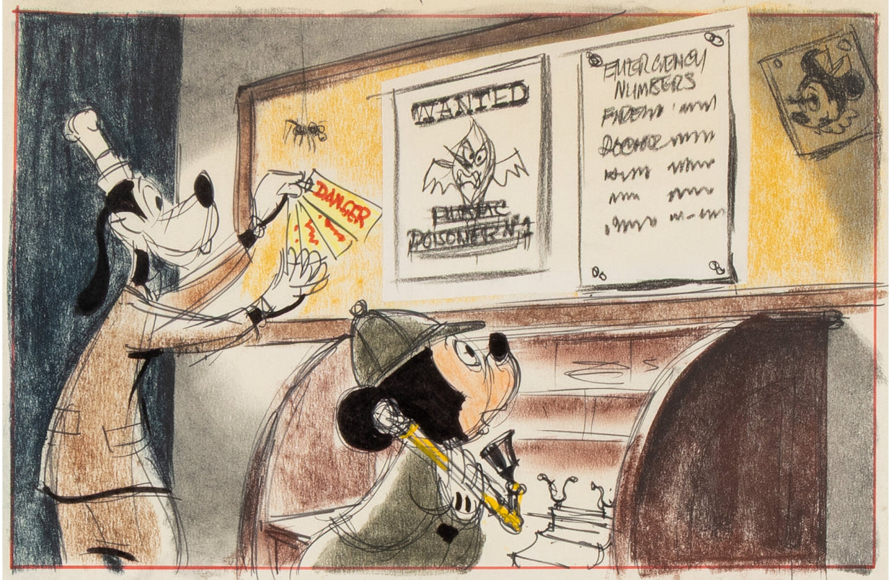 Walt Disney Educational Media - Mickey Mouse and Goofy (Original Drawing with “Poison Safety” Study Prints Complete Set, 1975)