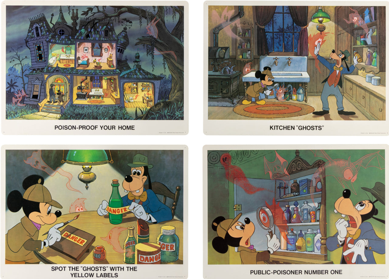 Walt Disney Educational Media - Mickey Mouse and Goofy (Original Drawing with “Poison Safety” Study Prints Complete Set, 1975)
