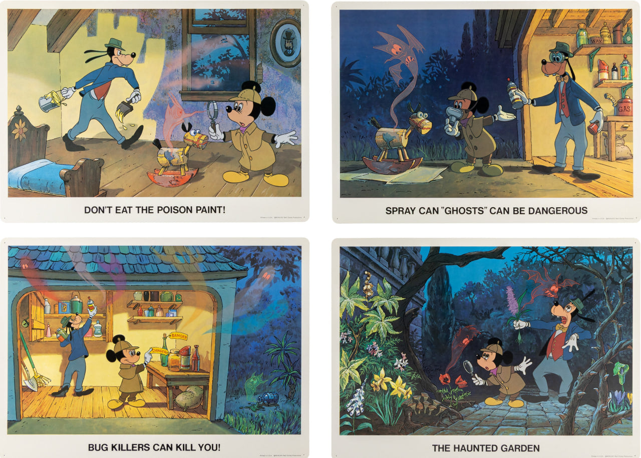 Walt Disney Educational Media - Mickey Mouse and Goofy (Original Drawing with “Poison Safety” Study Prints Complete Set, 1975)