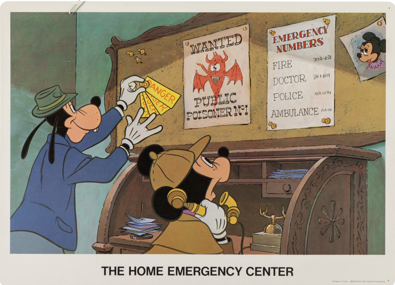 Walt Disney Educational Media - Mickey Mouse and Goofy (Original Drawing with “Poison Safety” Study Prints Complete Set, 1975)