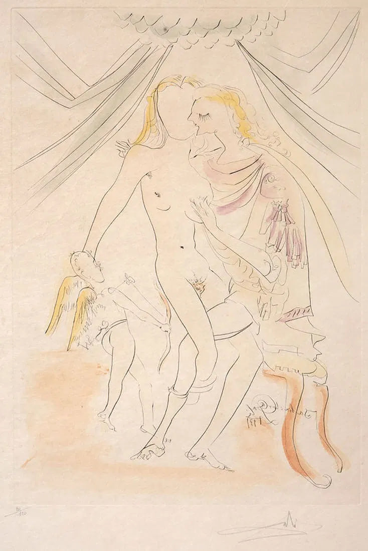 Salvador Dalí - Vénus, Mars et Cupidon from Suite Mythologique Nouvelle (Limited edition, hand-signed by Dalí, Drypoint etching, 1971)