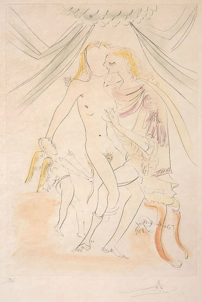 Salvador Dalí - Vénus, Mars et Cupidon from Suite Mythologique Nouvelle (Limited edition, hand-signed by Dalí, Drypoint etching, 1971)