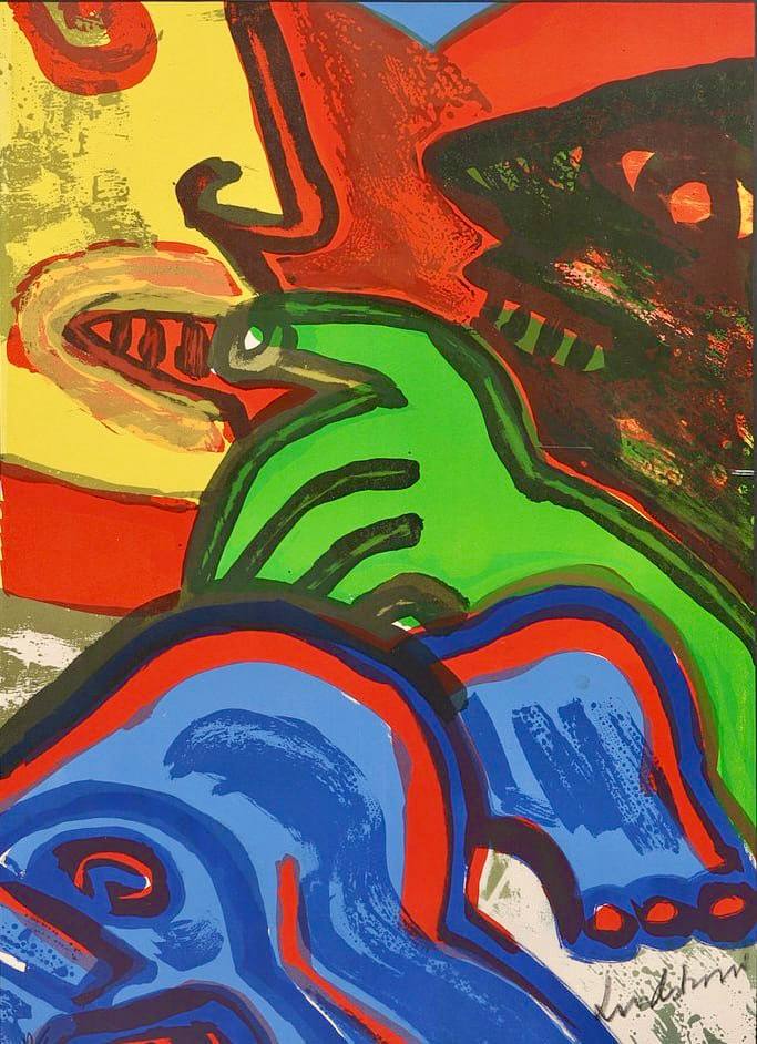 Bengt Lindström - Green Meeting (Original lithograph, hand-signed, 1970s)