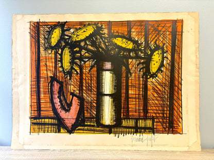 Bernard Buffet - Tournesols et melon (Original lithograph, hand-signed, 1955)