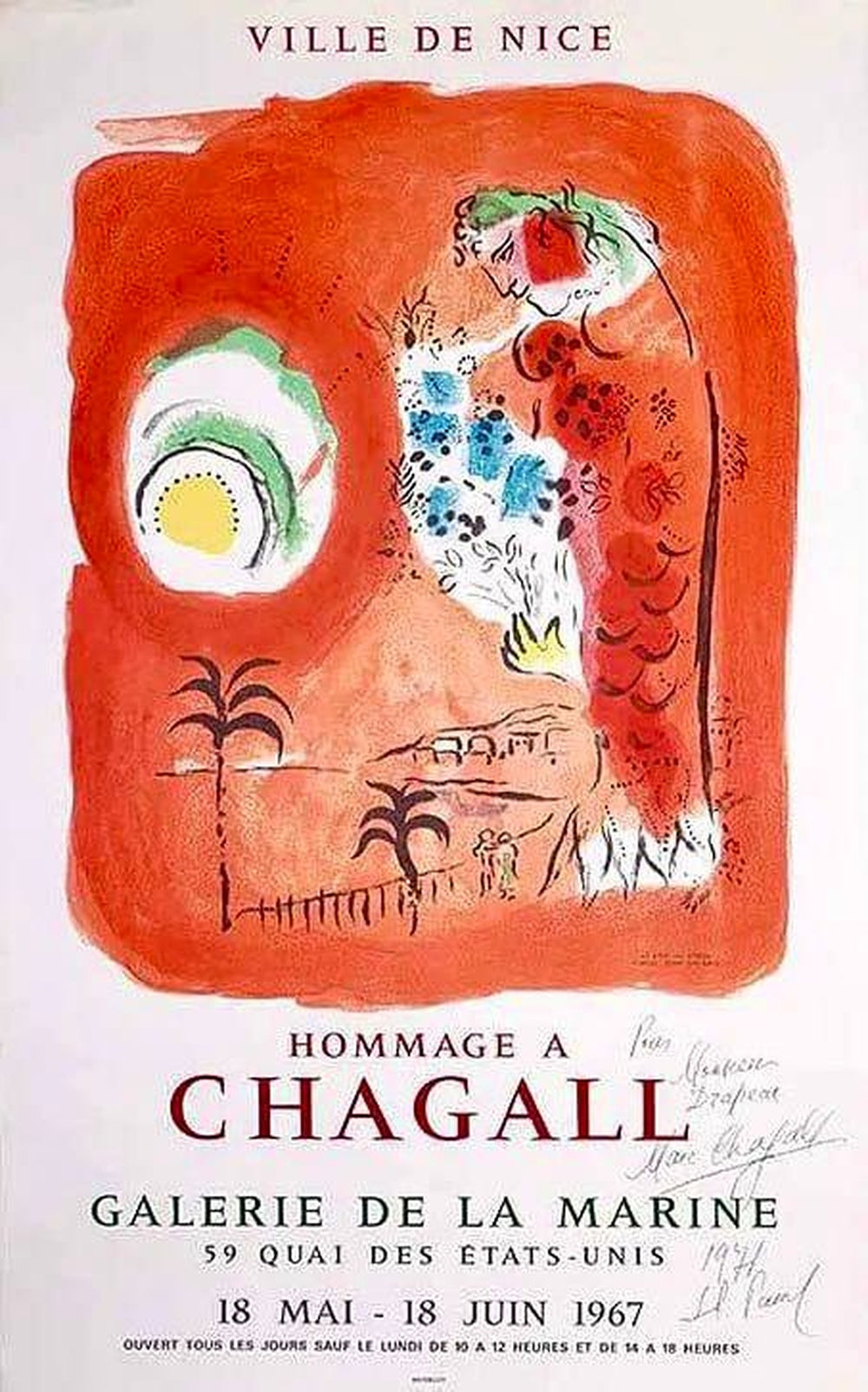 Marc Chagall - The Red Siren / La Baie des Anges (Hand-signed by Chagall, Mourlot lithograph, 1967)