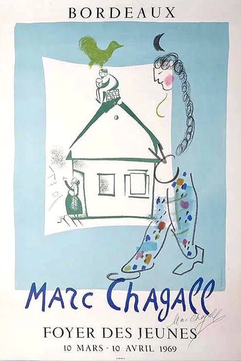 Marc Chagall - La Maison de mon Village (Hand-signed by Chagall, Mourlot lithograph, 1969)