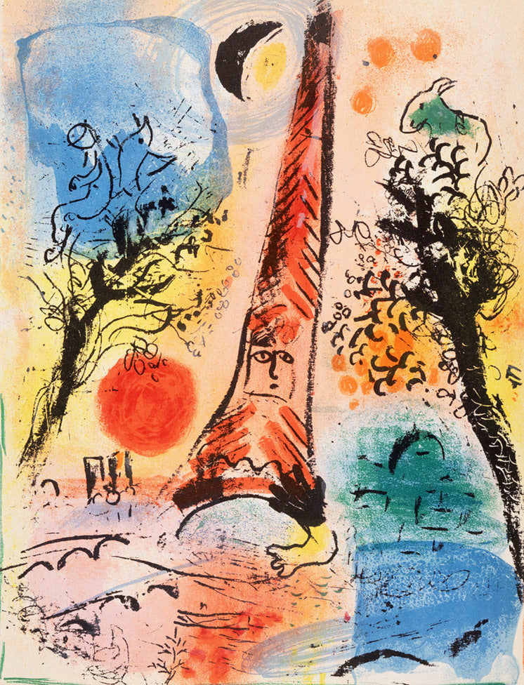 Marc Chagall - Vision de Paris (Original lithograph, 1960)