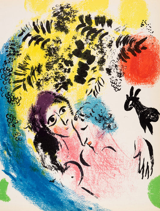Marc Chagall - Les Amoureux au Soleil Rouge (Original lithograph, 1960)