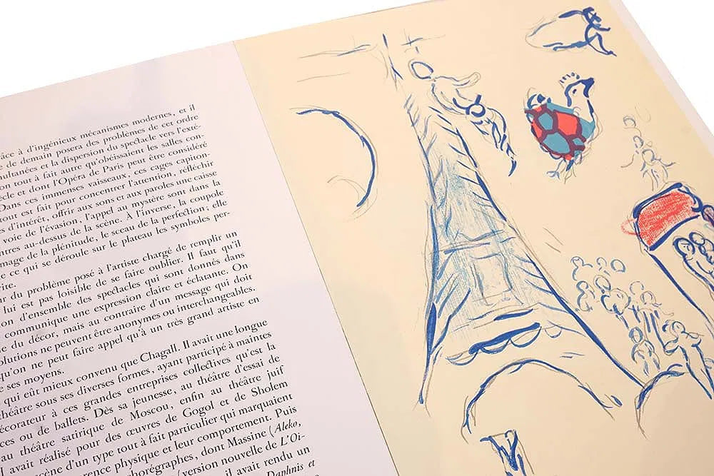 Marc Chagall - Drawing of the Paris Opera Ceiling (Unique work, Hand-signed, Color crayons on paper, 1971)