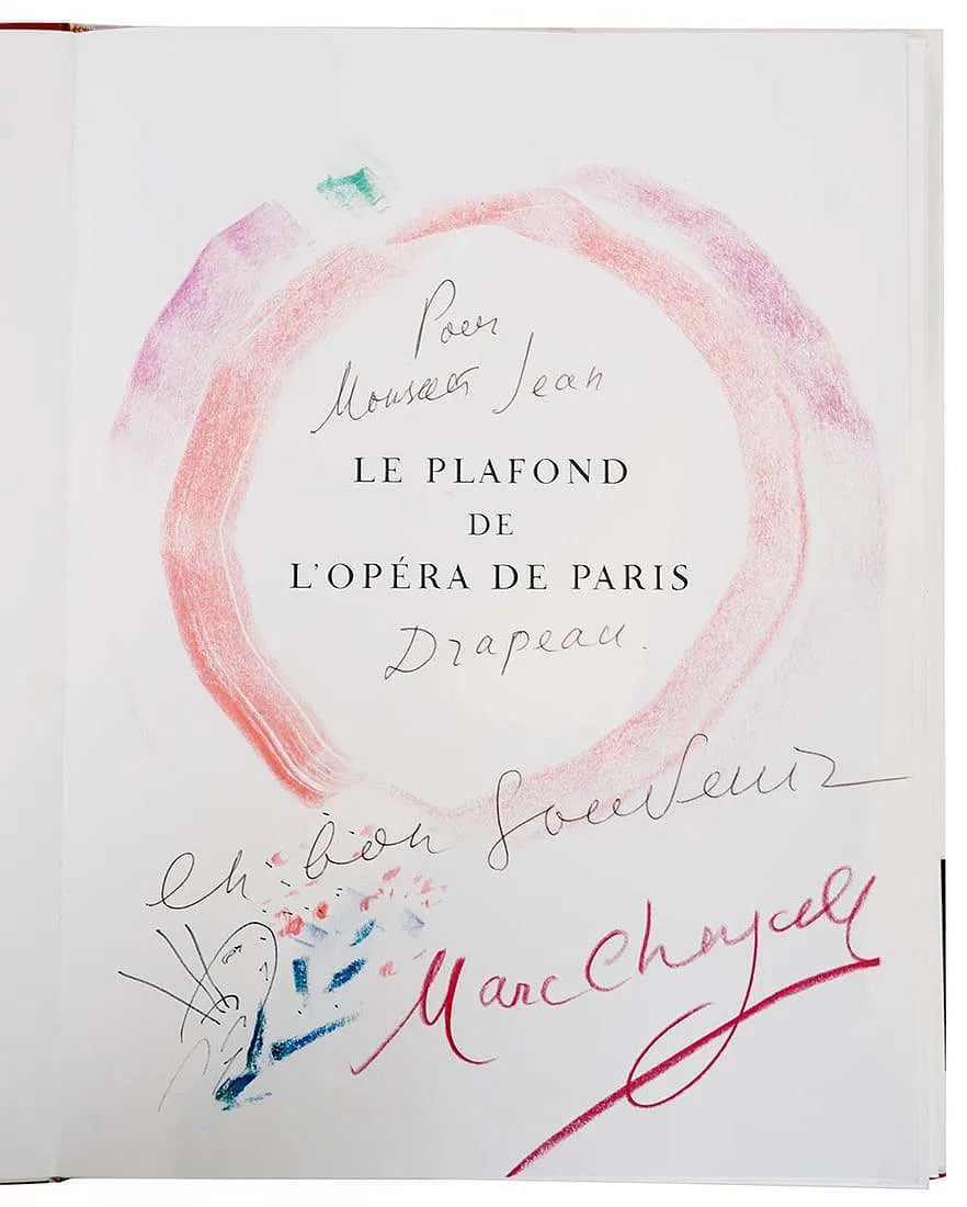Marc Chagall - Drawing of the Paris Opera Ceiling (Unique work, Hand-signed, Color crayons on paper, 1971)