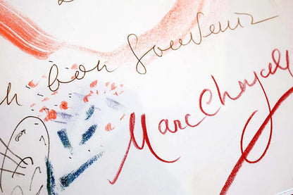 Marc Chagall - Drawing of the Paris Opera Ceiling (Unique work, Hand-signed, Color crayons on paper, 1971)