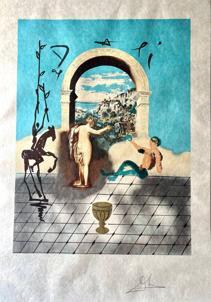 Salvador Dalí - Dalí Discovers America, Complete Set of 2 (Color lithographs, Deluxe edition on Japon paper, hand-signed by Dalí, 1979)