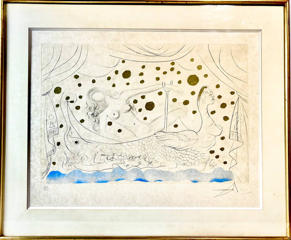 Salvador Dalí - Venus au bain / Nu au bain from Suite Mythologique Nouvelle (Deluxe edition on Japon paper, hand-signed by Dalí, Hand-colored drypoint engraving with gold accents, 1971)