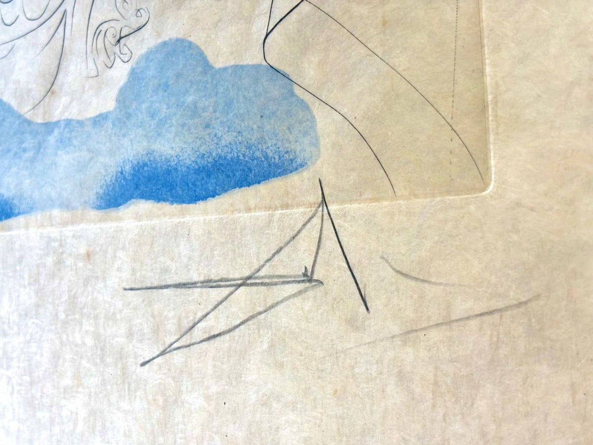 Salvador Dalí - Venus au bain / Nu au bain from Suite Mythologique Nouvelle (Deluxe edition on Japon paper, hand-signed by Dalí, Hand-colored drypoint engraving with gold accents, 1971)
