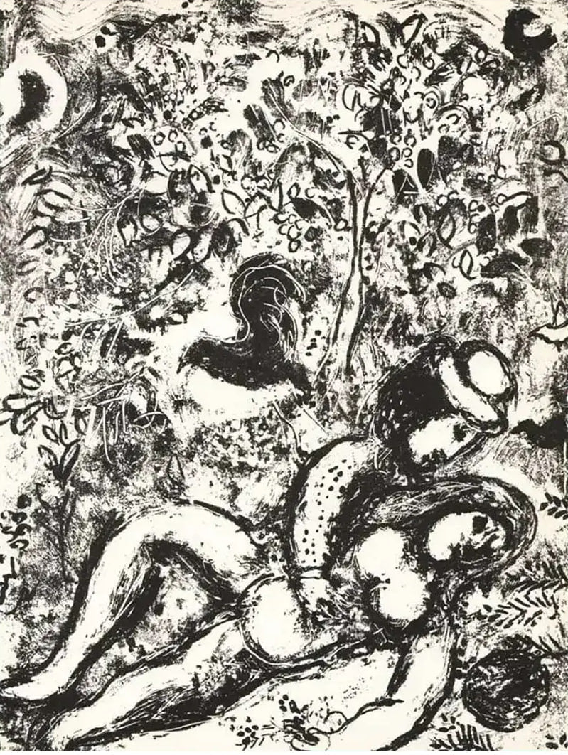 Marc Chagall - Le couple à l'arbre (Original lithograph, 1960)