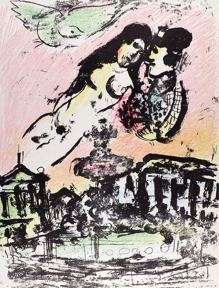 Marc Chagall - Le ciel amoureux (Original lithograph, 1960)