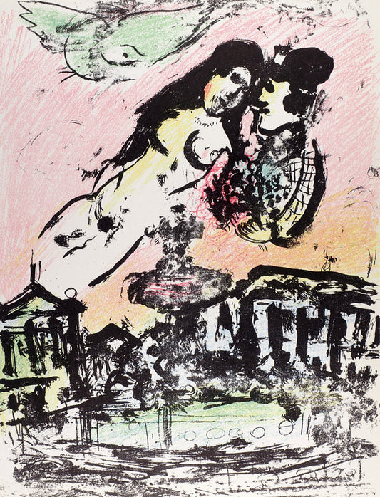 Marc Chagall - Le ciel amoureux (Original lithograph, 1960)