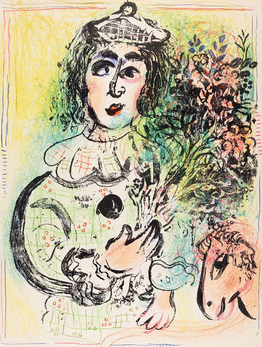 Marc Chagall - Le clown fleuri (Original lithograph, 1960)