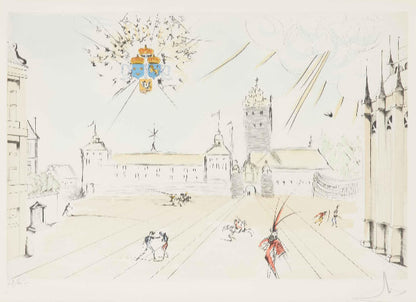 Salvador Dalí - Stockholms Slott (Limited edition, hand-signed by Dalí, Drypoint etching, 1976)
