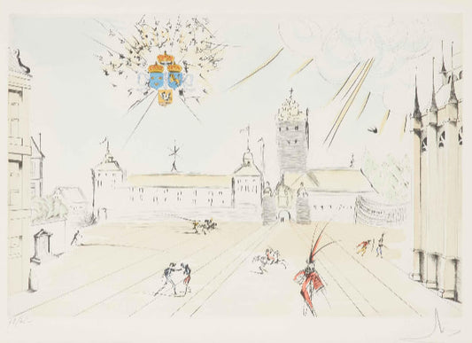 Salvador Dalí - Stockholms Slott (Limited edition, hand-signed by Dalí, Drypoint etching, 1976)