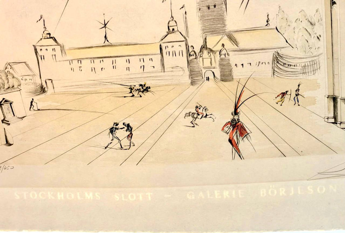 Salvador Dalí - Stockholms Slott (Limited edition, hand-signed by Dalí, Drypoint etching, 1976)