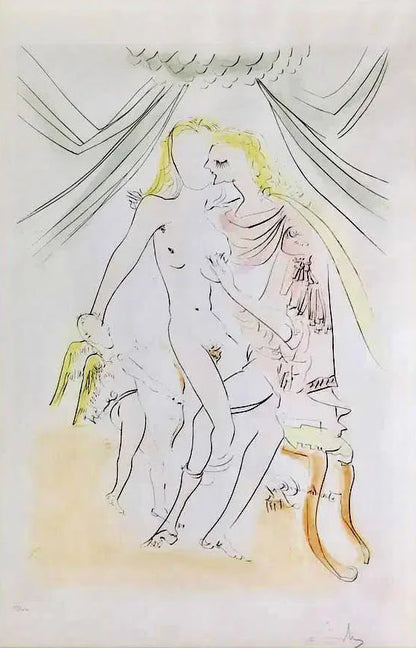 Salvador Dalí - Vénus, Mars et Cupidon from Suite Mythologique Nouvelle (Limited edition, hand-signed by Dalí, Drypoint etching, 1971)