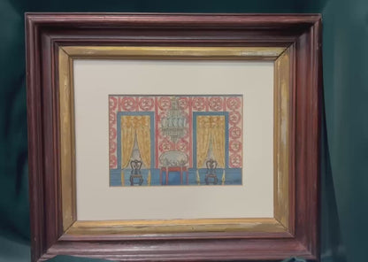 Alexandre Benois - Interior with Golden Curtains (Watercolor on Paper), 1948