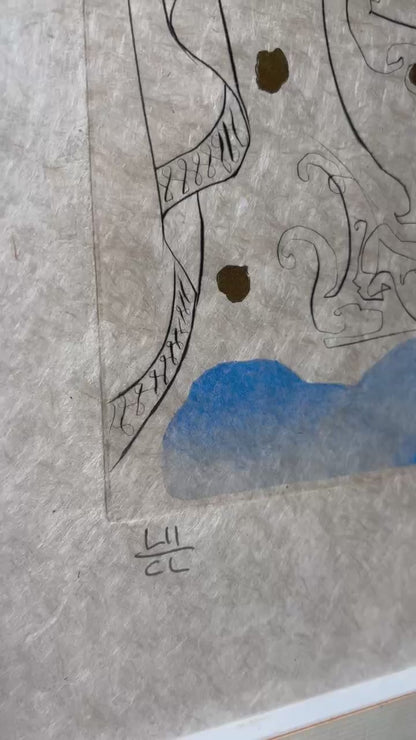 Salvador Dalí - Venus au bain / Nu au bain from Suite Mythologique Nouvelle (Deluxe edition on Japon paper, hand-signed by Dalí, Hand-colored drypoint engraving with gold accents, 1971)